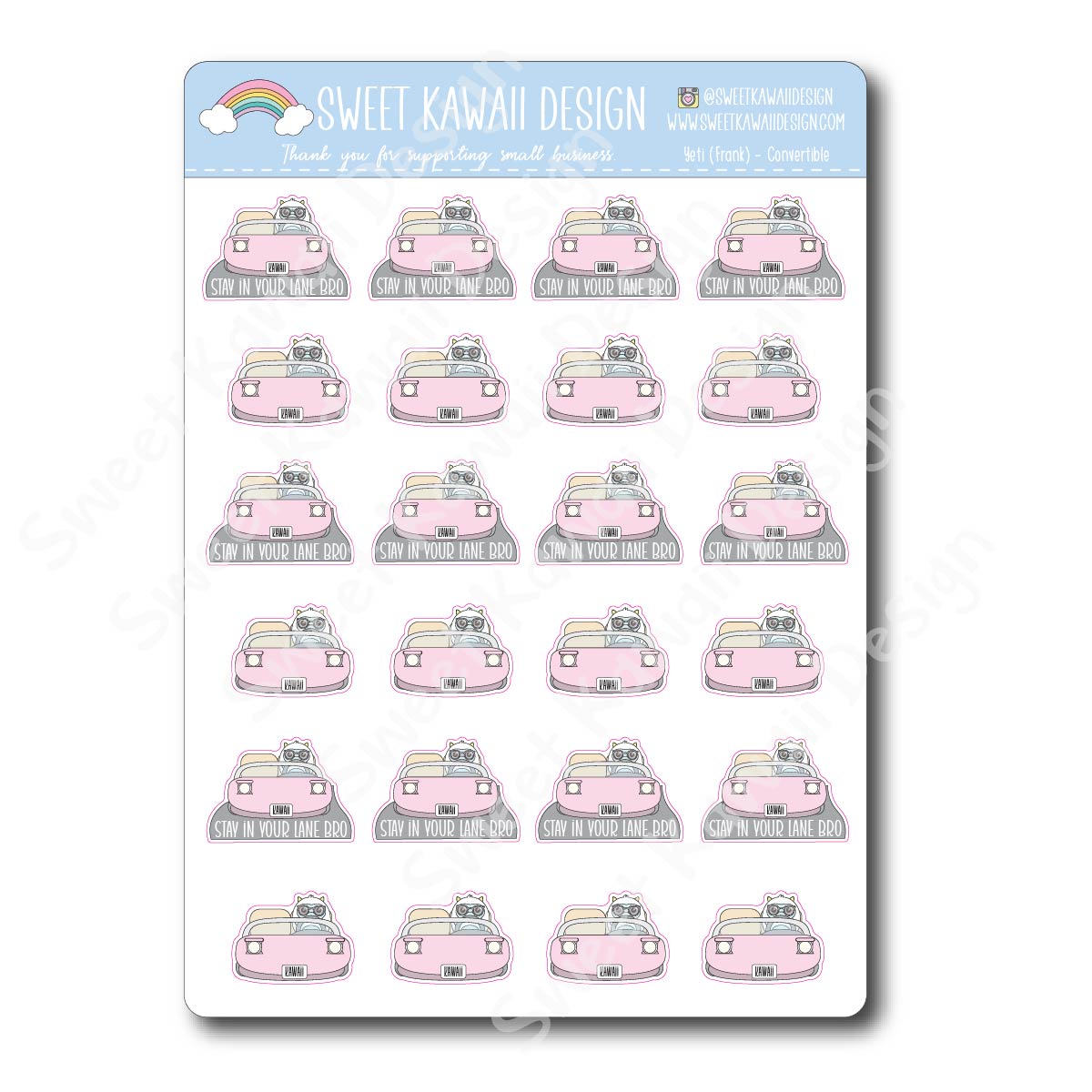 Kawaii Yeti (Frank) Stickers - Convertible (Stay In Your Lane)