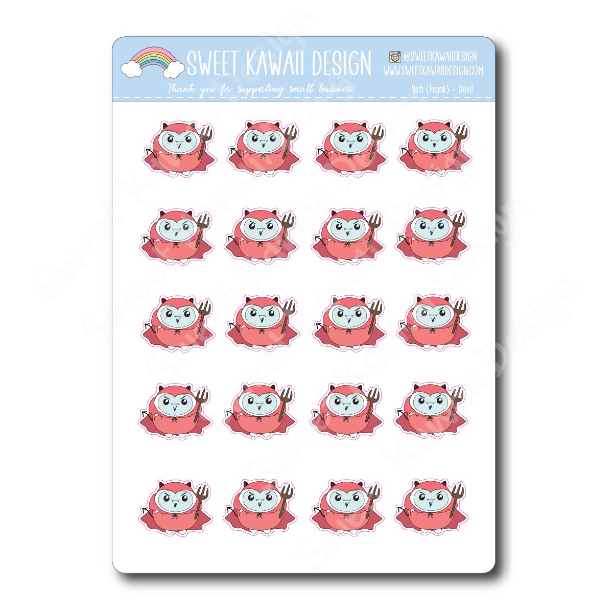 Kawaii Yeti (Frank) Stickers - Devil