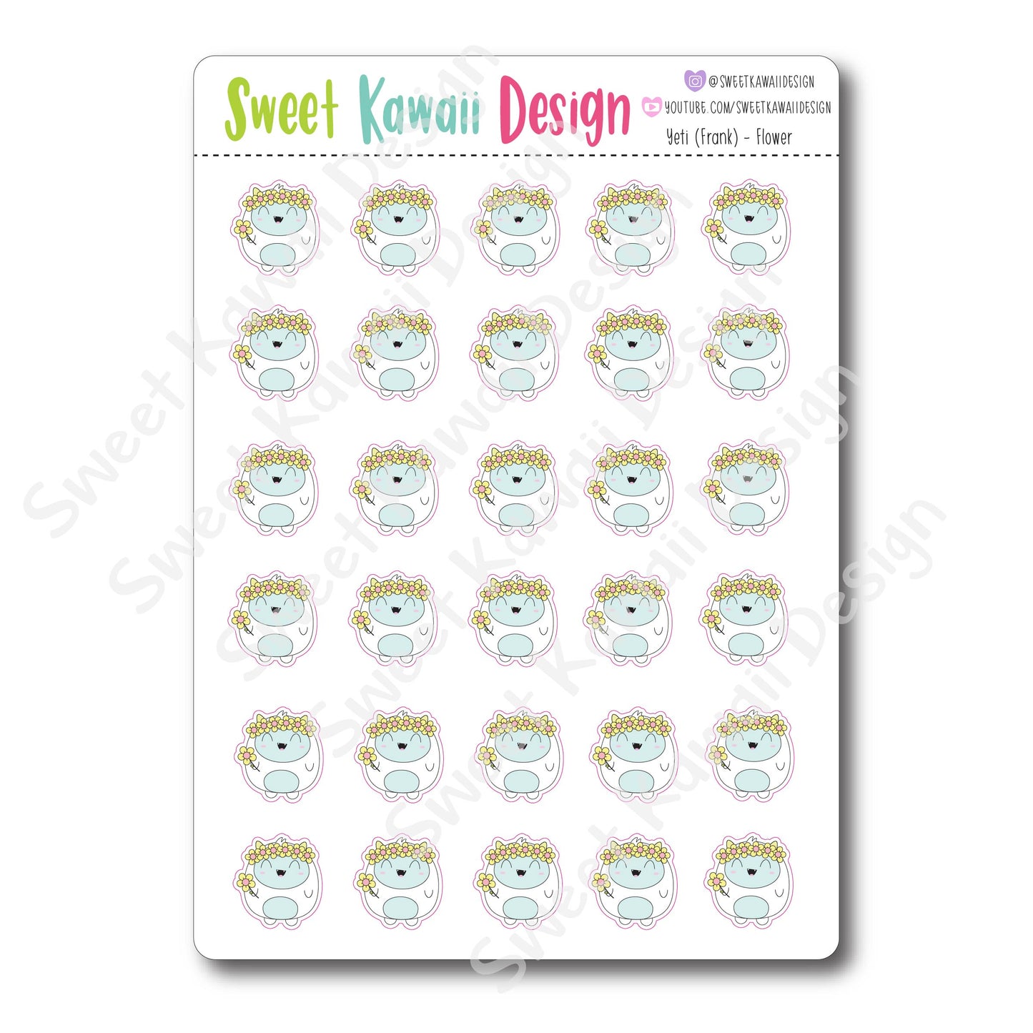 Kawaii Yeti (Frank) Stickers - Flowers