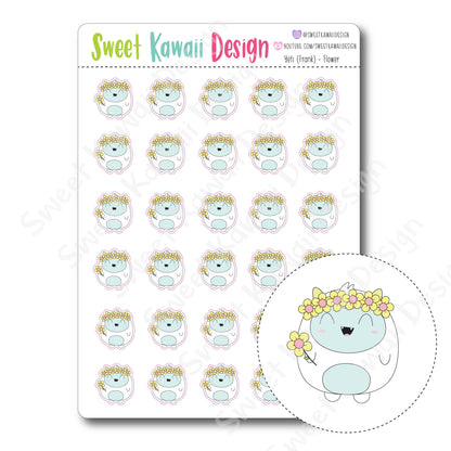 Kawaii Yeti (Frank) Stickers - Flowers