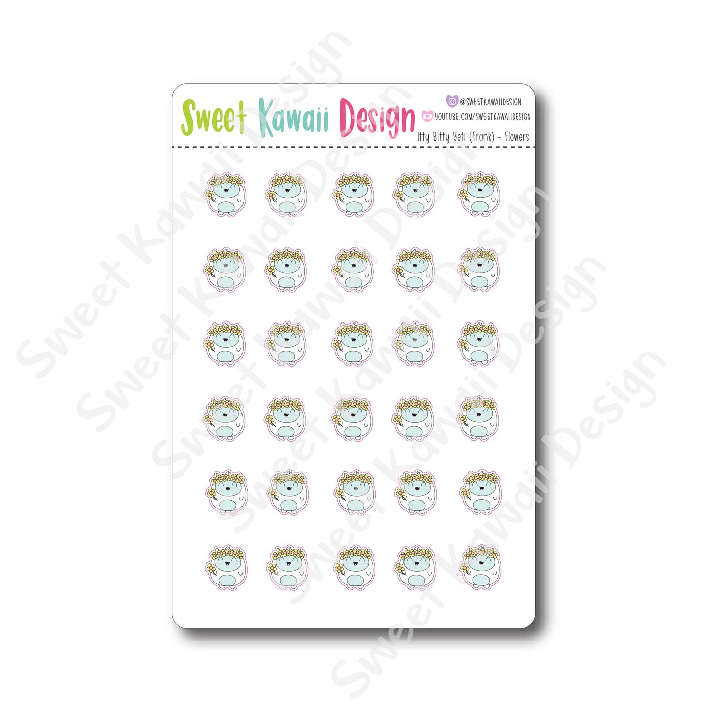 Kawaii Yeti (Frank) Stickers - Flowers