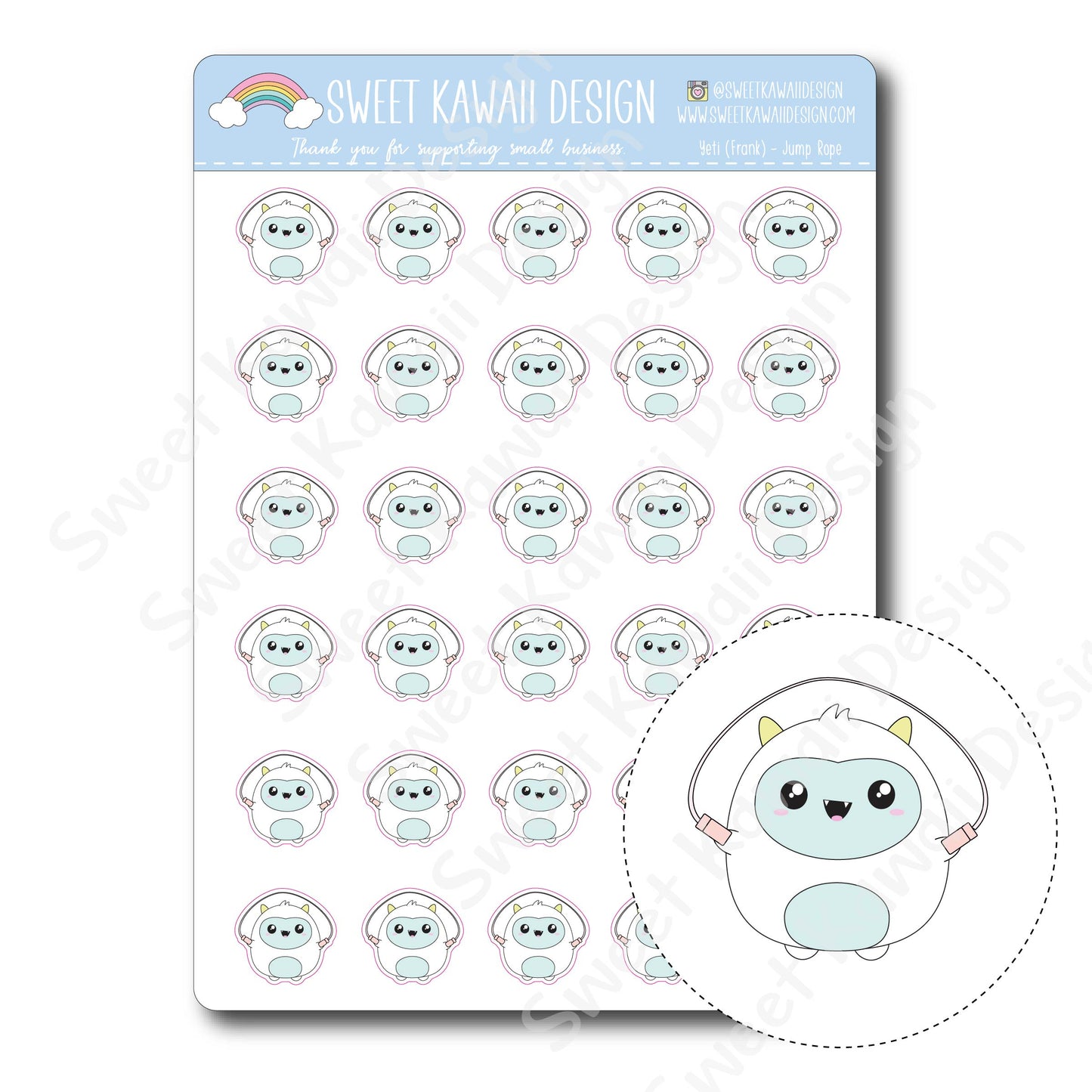 Kawaii Yeti (Frank) Stickers - Jump Rope