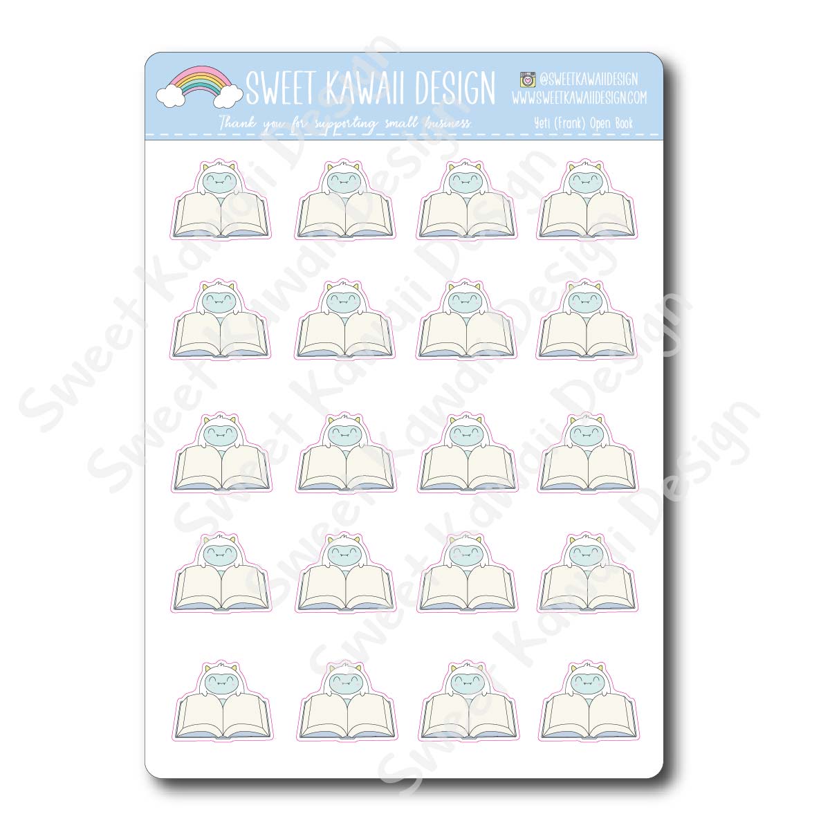 Kawaii Yeti (Frank) Stickers - Open Book