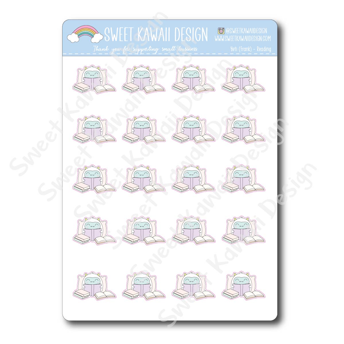 Kawaii Yeti (Frank) Stickers - Reading