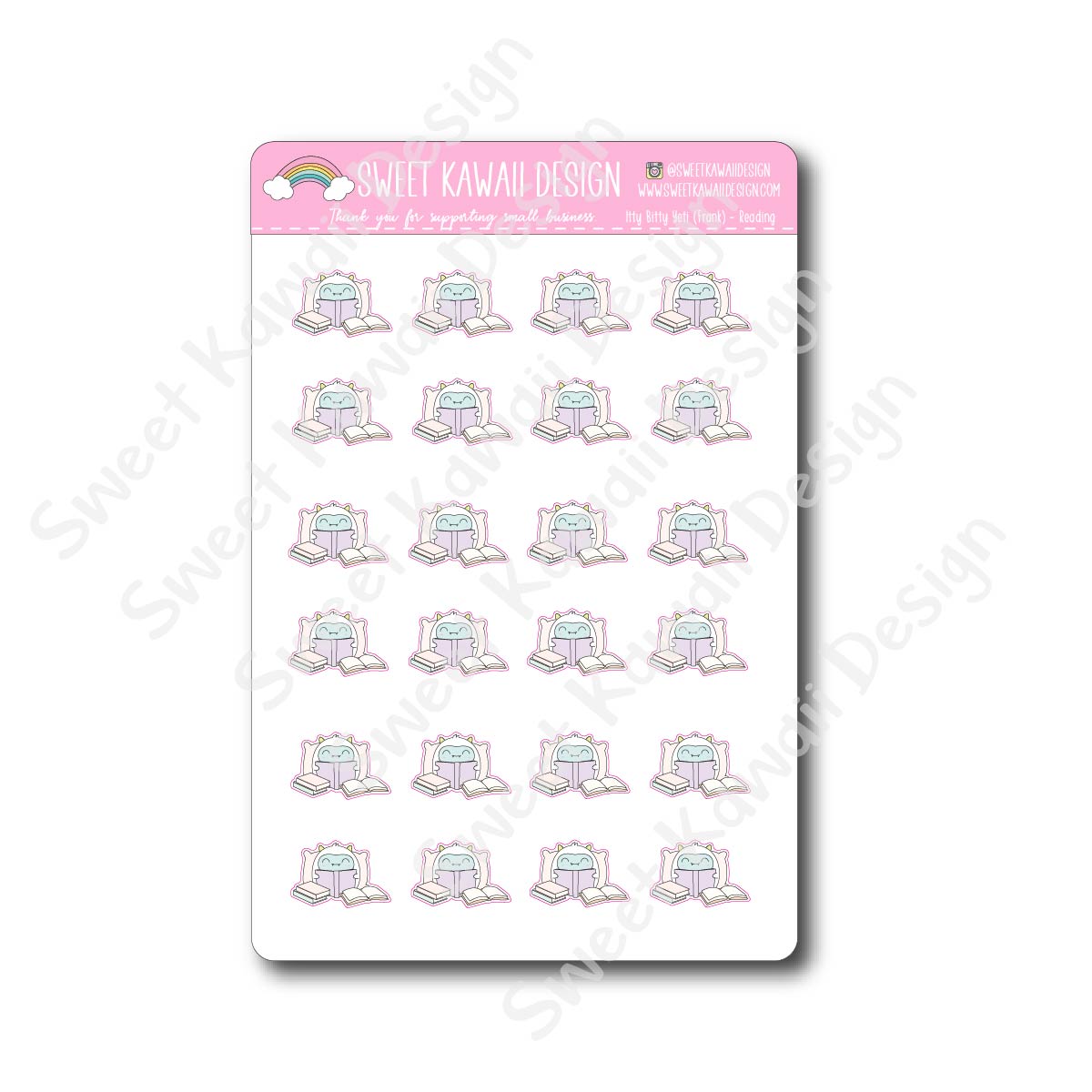 Kawaii Yeti (Frank) Stickers - Reading