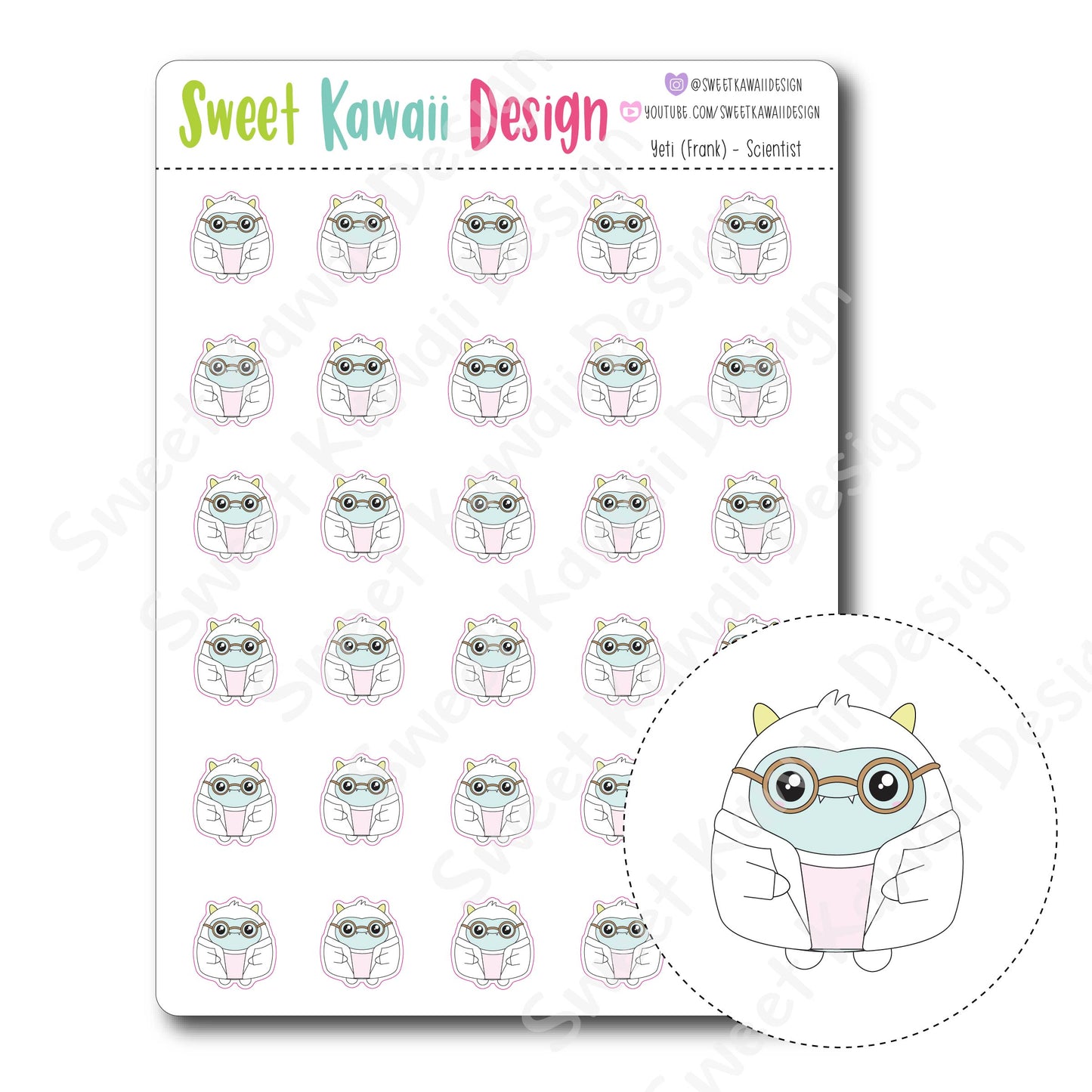 Kawaii Yeti Stickers - Scientist