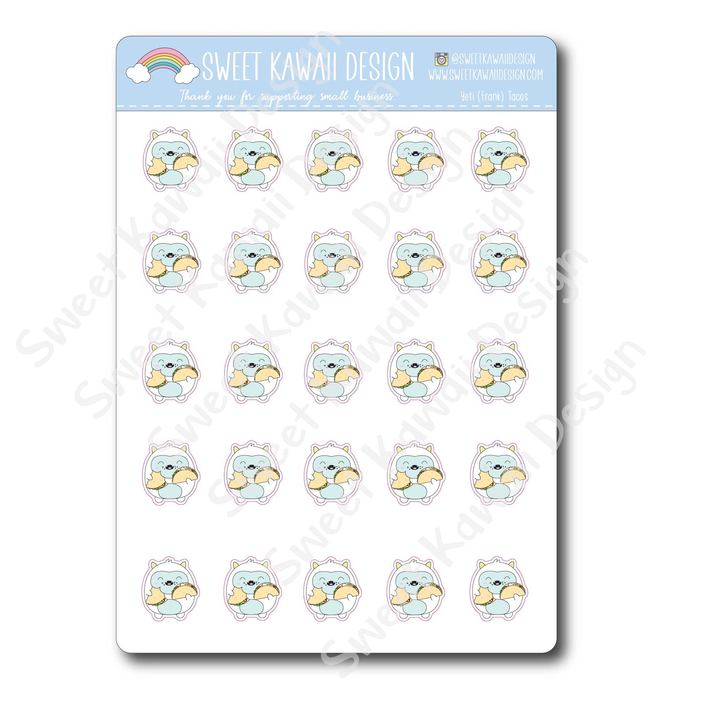 Kawaii Yeti Stickers - Tacos