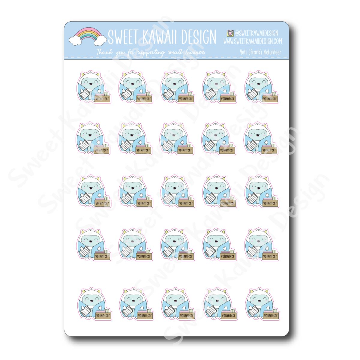 Kawaii Yeti (Frank) Stickers - Volunteer