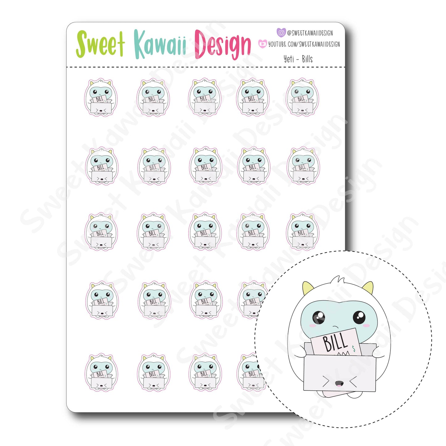 Kawaii Yeti Stickers - Bills