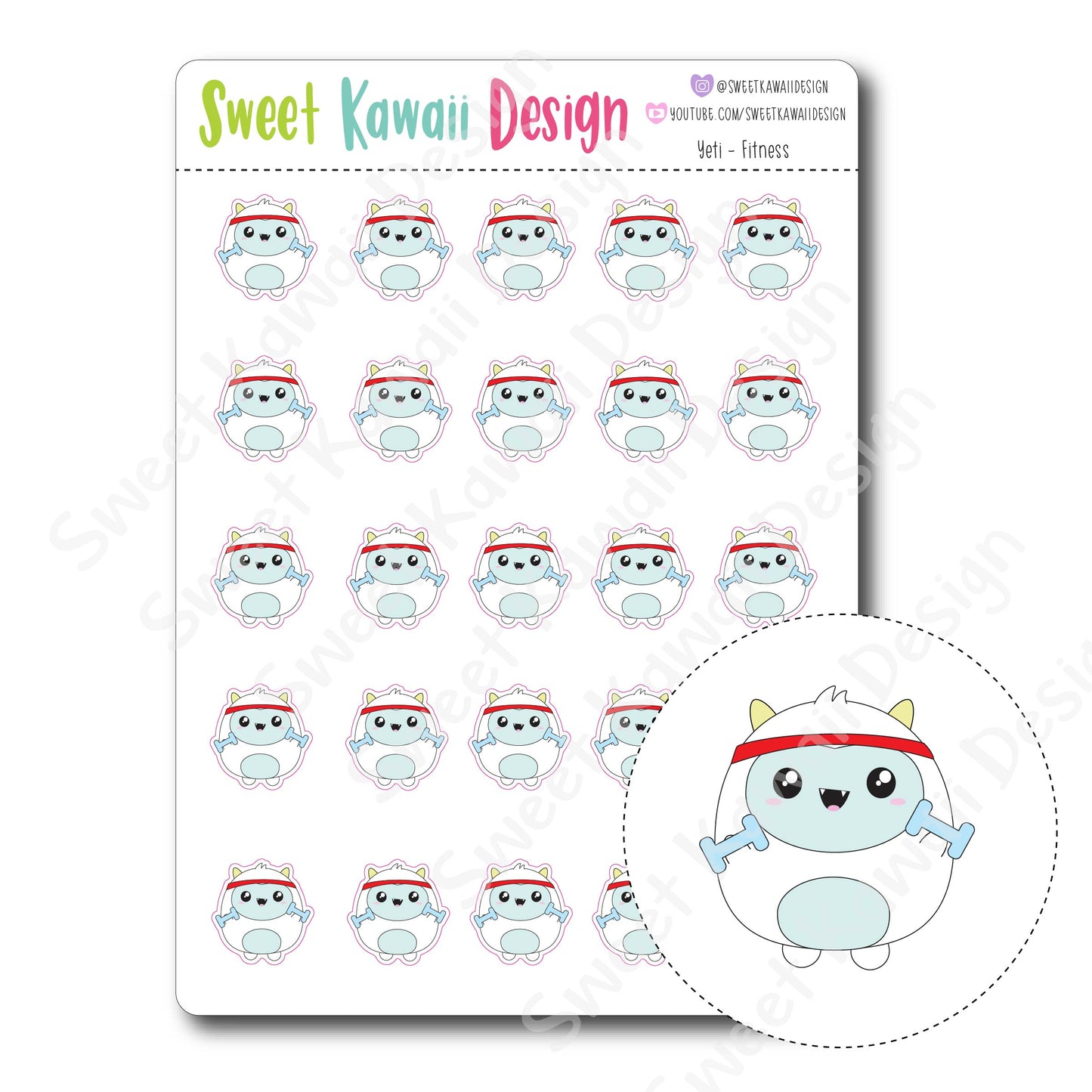 Kawaii Yeti Stickers - Fitness