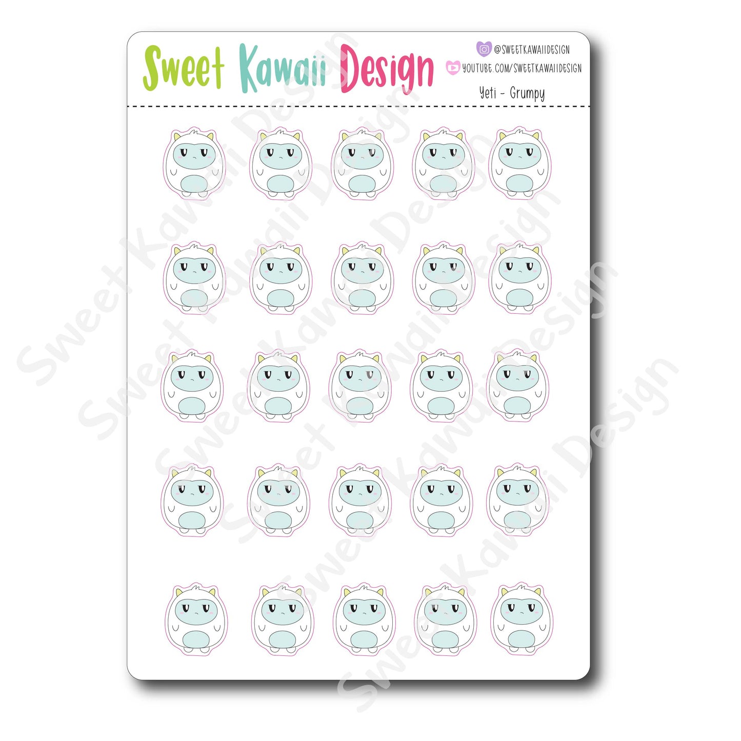 Kawaii Yeti Stickers - Grumpy